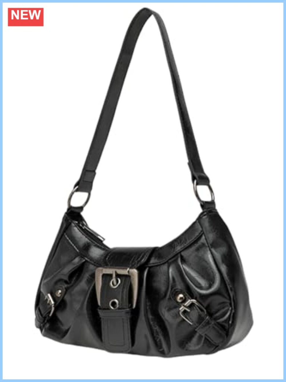 Women's Vegan PU Leather Y2K Buckle Small Hobo Shoulder Bag Trendy Purse